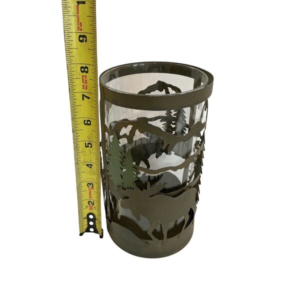 Rustic Moose & Pine Metal Candle Holder Lantern 7.5" Tall Woodland Forest Theme - Picture 4 of 4